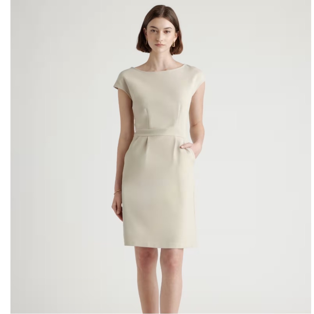Elegant Cream Cap-Sleeve Dress